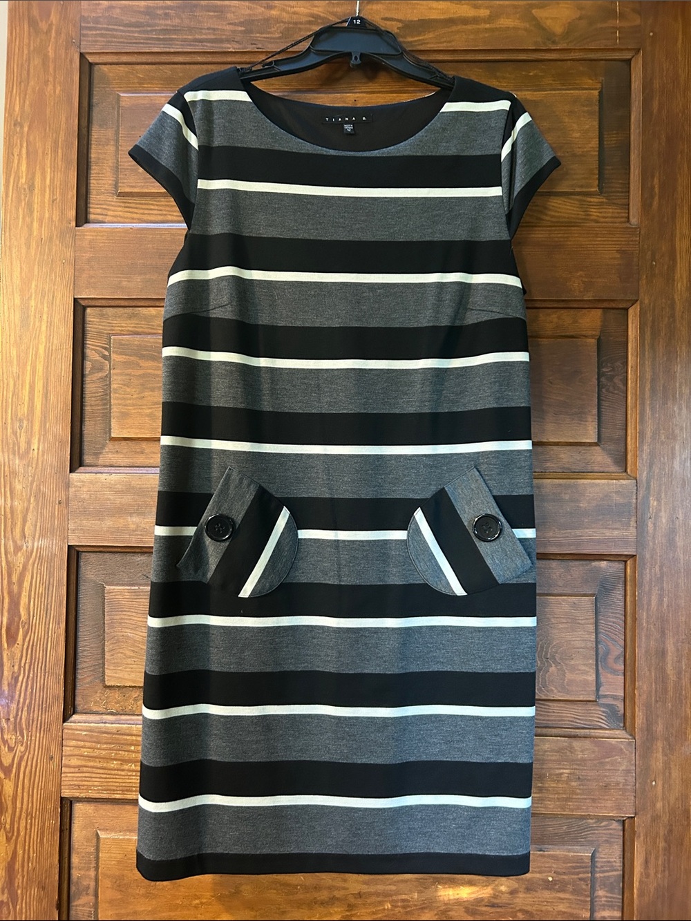 Tiana B. Black, Gray & White Striped Midi Shift Dress